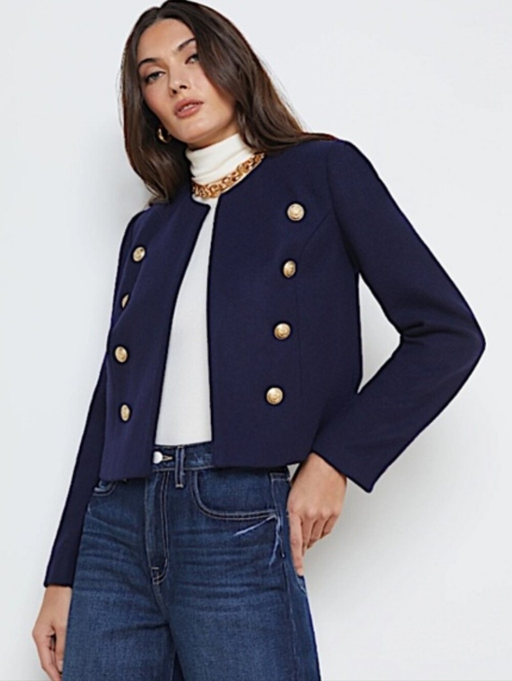L’Agence true collarless jacket blazer Midnight Blue 18 Preppy Quiet Luxury Dark